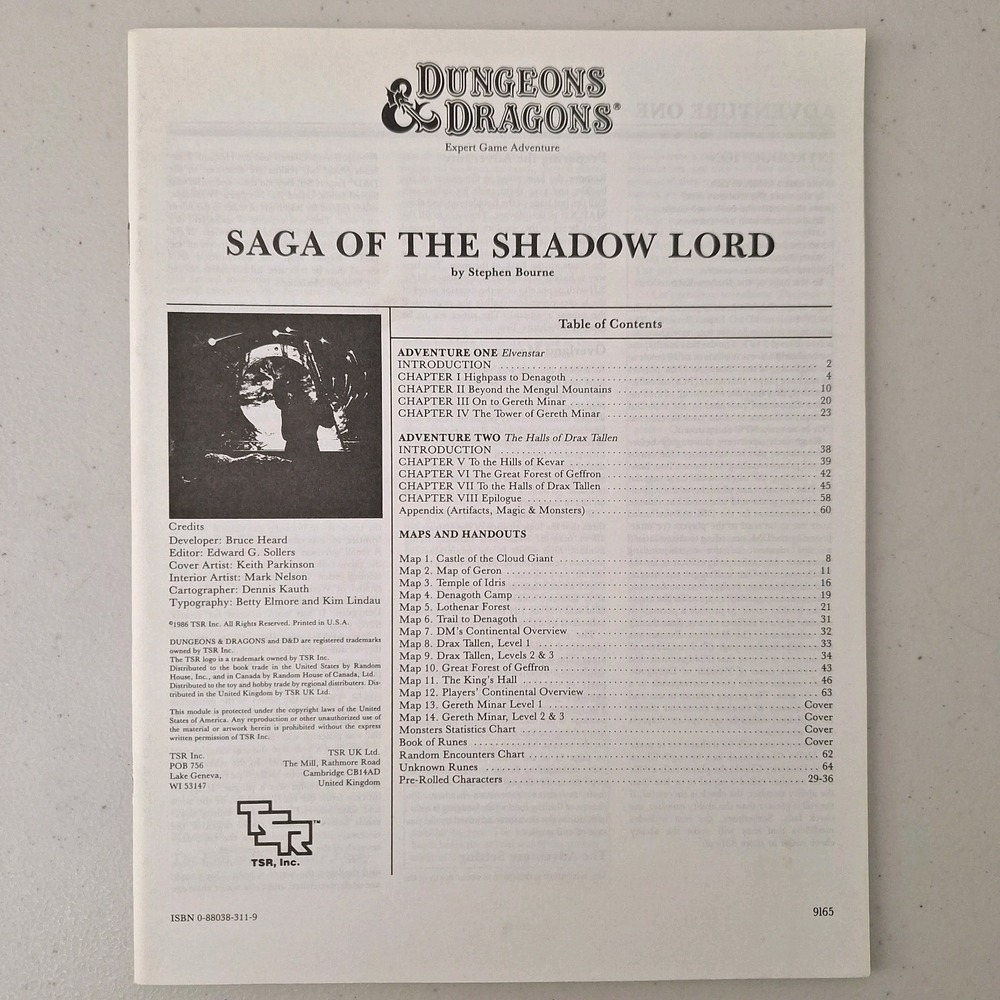 TSR Dungeons & Dragons Saga of the Shadow Lord Adventure Module 1986 *No Cover*